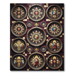 Gothic Stained Glass Burgundy Cross Medallion Rug