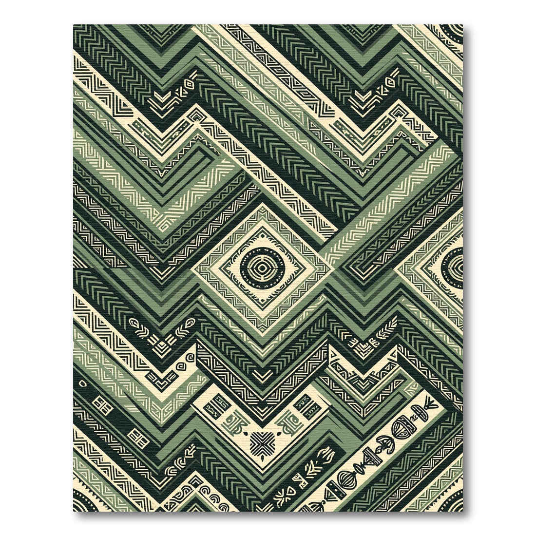 Sage Geometric Chevron Tribal Rug