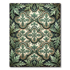 Elegante Sage Botanical Quatrefoil Scroll Rug