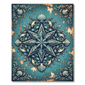 Ornate Teal Star Shell Damask Medallion Rug