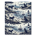 Coastal Black Labrador Sailor Etching Illustration Rug