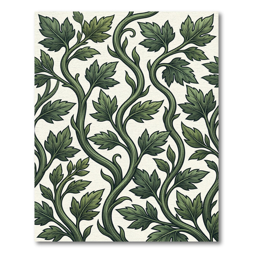 Lush Green Vine Leaf Scroll Rug