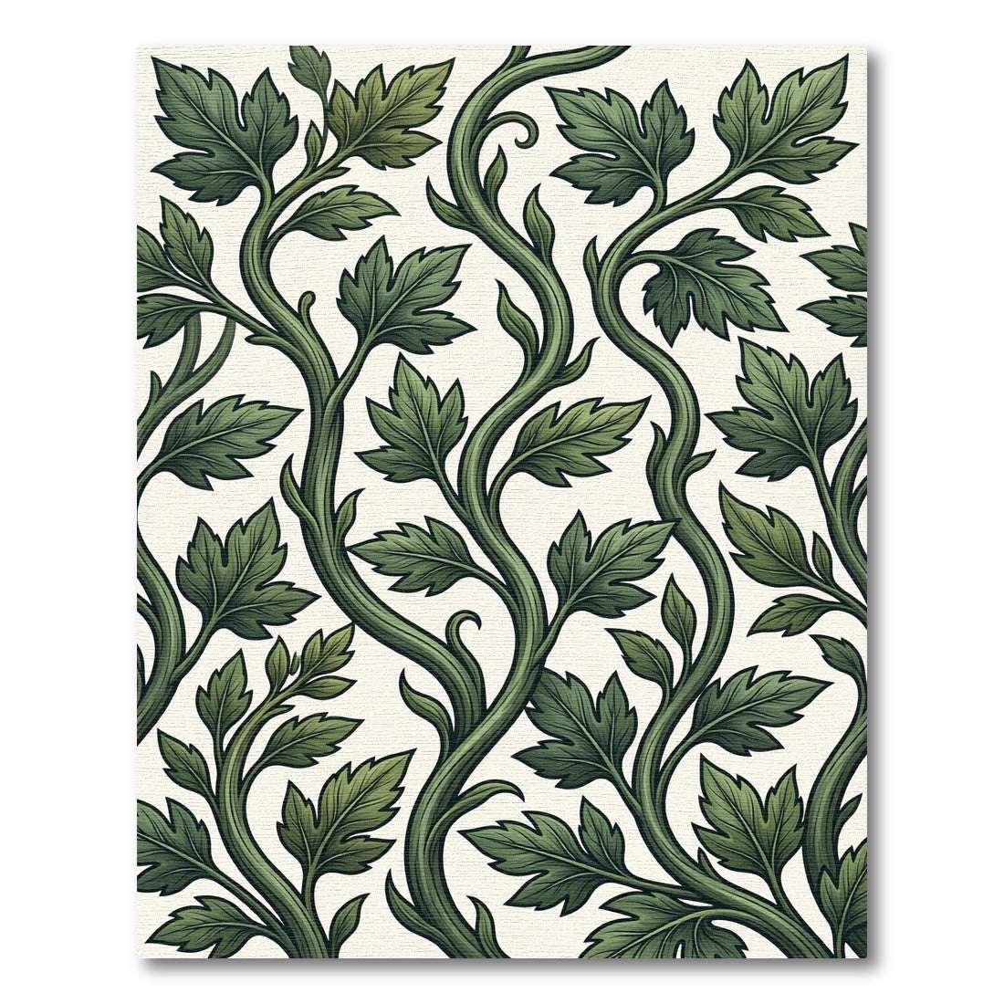 Lush Green Vine Leaf Scroll Rug