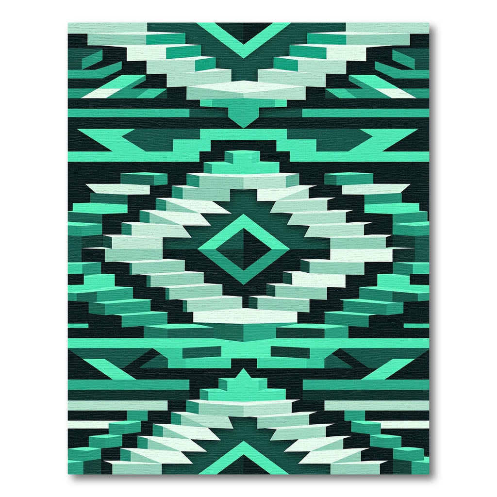 Teal Geometric Staircase Tribal Rug