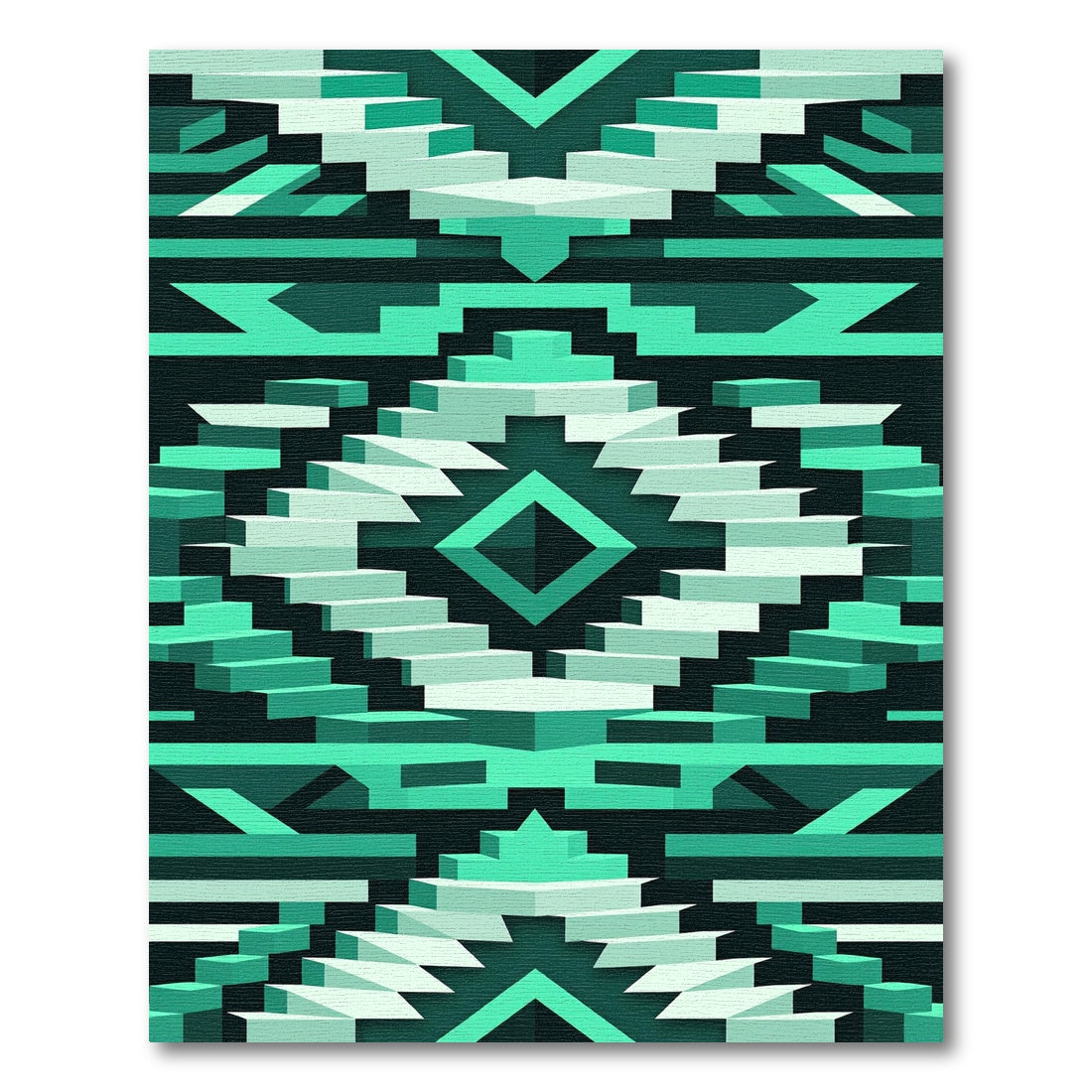 Teal Geometric Staircase Tribal Rug