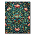 Peacock Lotus Teal Coral Floral Medallion Rug