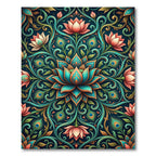 Peacock Lotus Teal Coral Floral Medallion Rug
