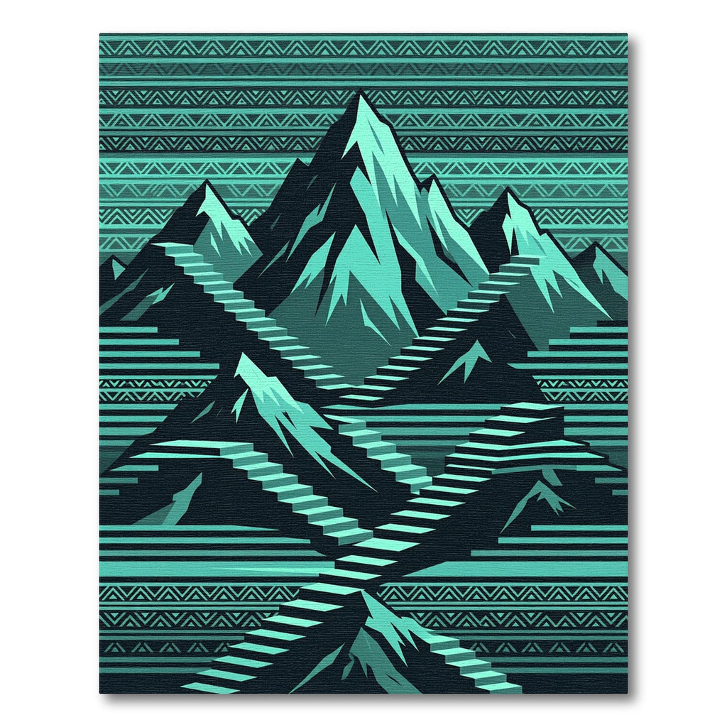 Teal Geometric Mountain Stairway Rug
