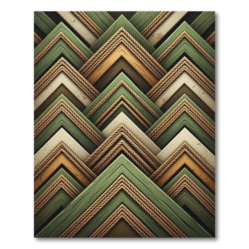 Rustic Green Wood Grain Chevron Rug