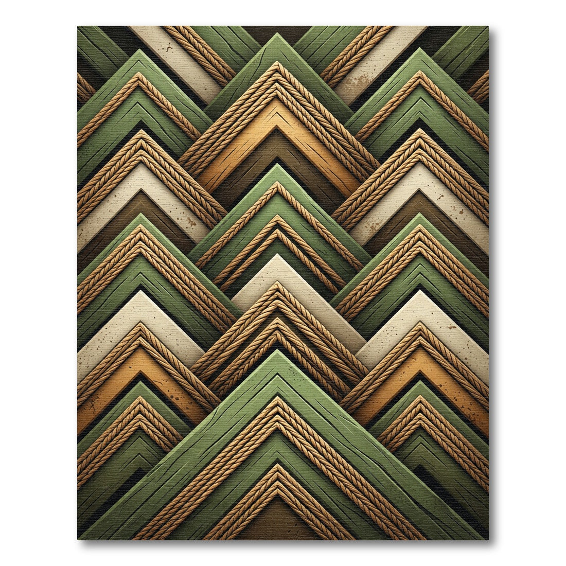 Rustic Green Wood Grain Chevron Rug