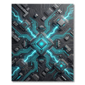 Neon Cyber Circuit Glowing Tech Grid Rug