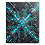 Neon Cyber Circuit Glowing Tech Grid Rug