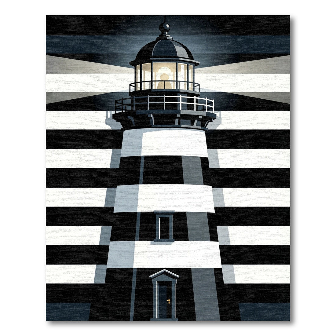 Modern Black White Striped Lighthouse Rug