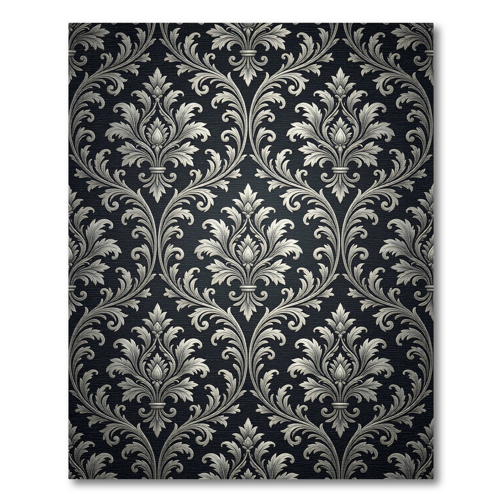 Classic Silver Damask Scroll Rug