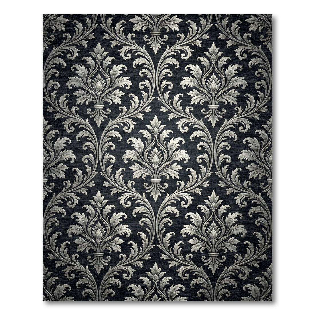 Classic Silver Damask Scroll Rug