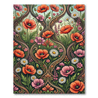 Ornate Poppy And Daisy Floral Scroll Rug