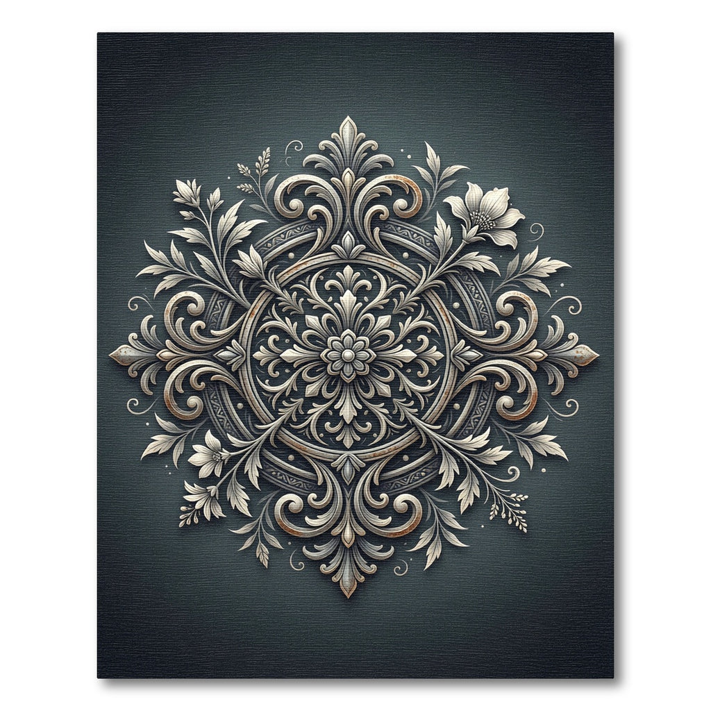 Elegant Charcoal Silver Floral Medallion Rug