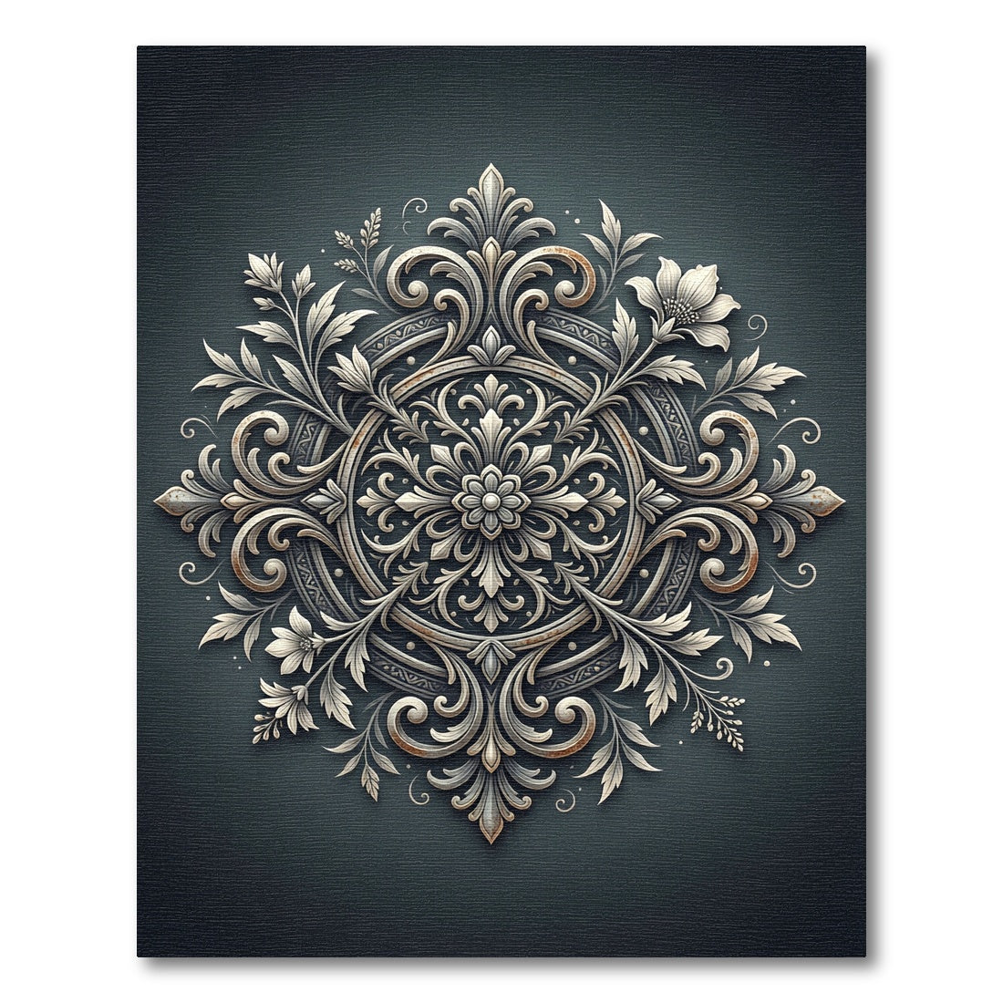 Elegant Charcoal Silver Floral Medallion Rug