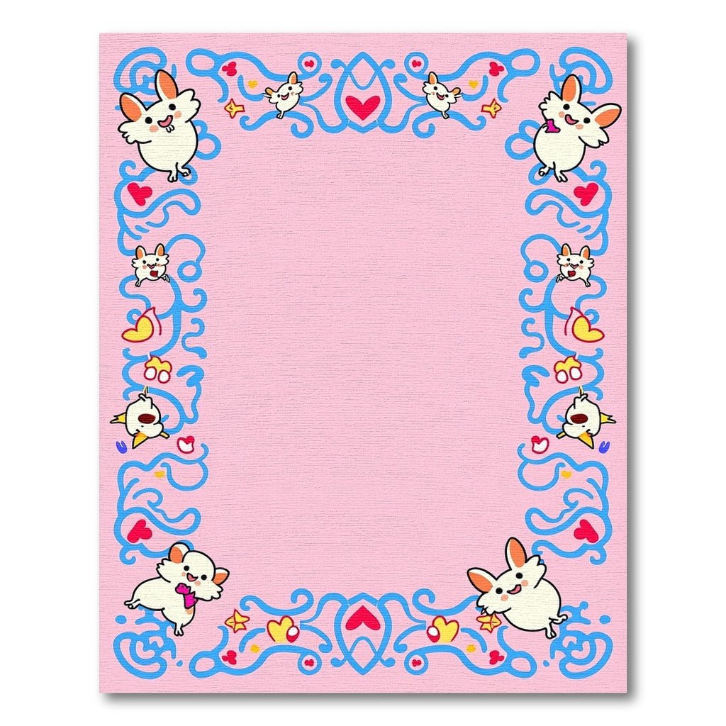 Whimsical Pink Bunny Heart Border Rug