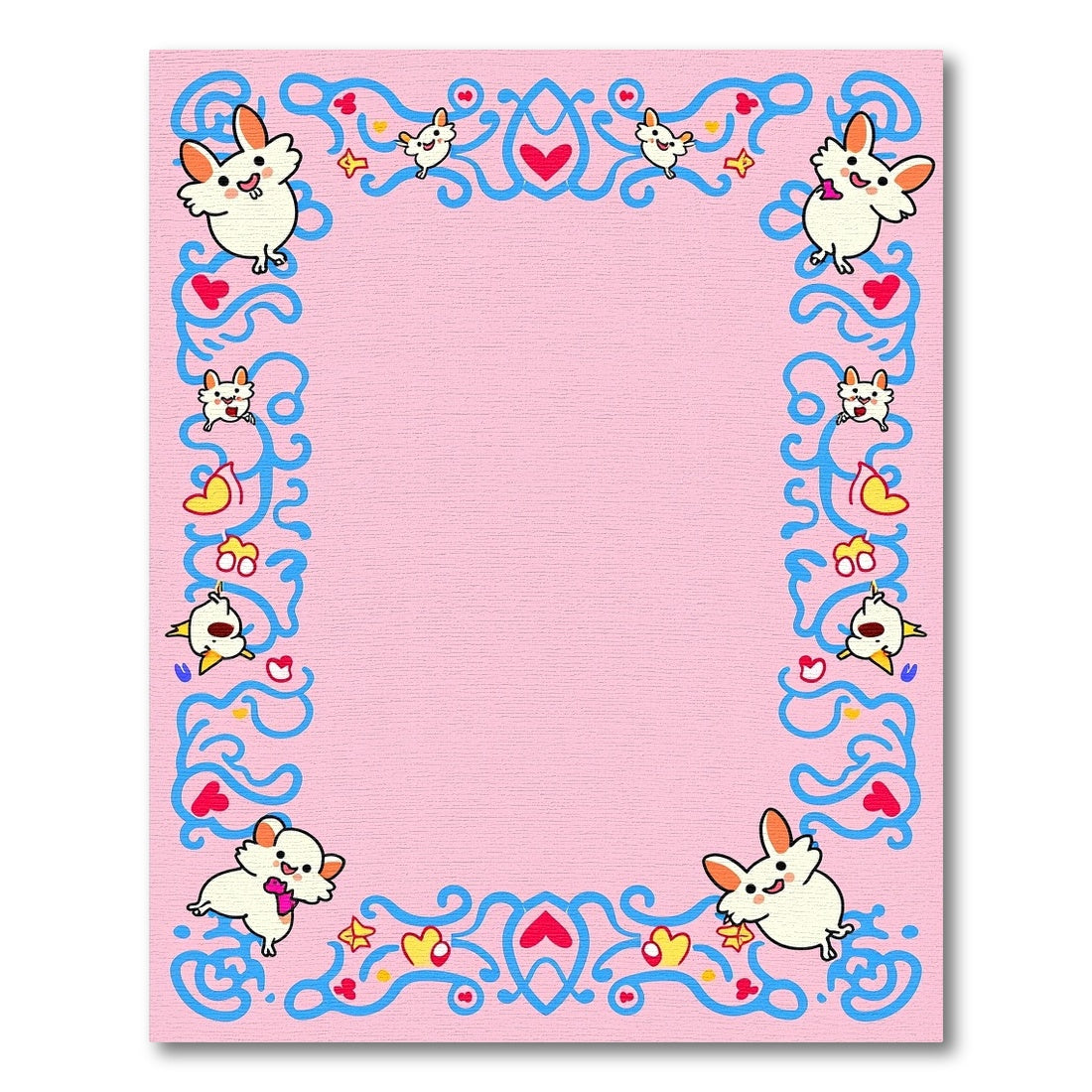Whimsical Pink Bunny Heart Border Rug