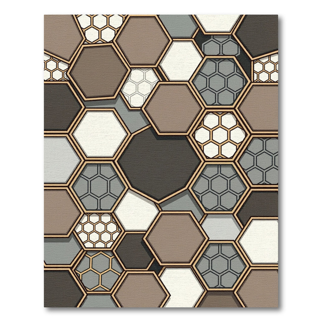 Modern Neutral Geometric Hexagon Mosaic Rug