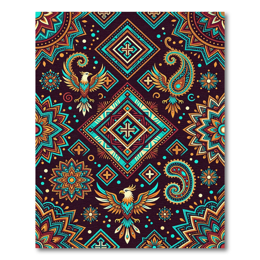 Vibrant Phoenix Paisley Geometric Rug