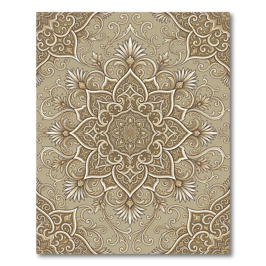 Golden Beige Filigree Medallion Rug