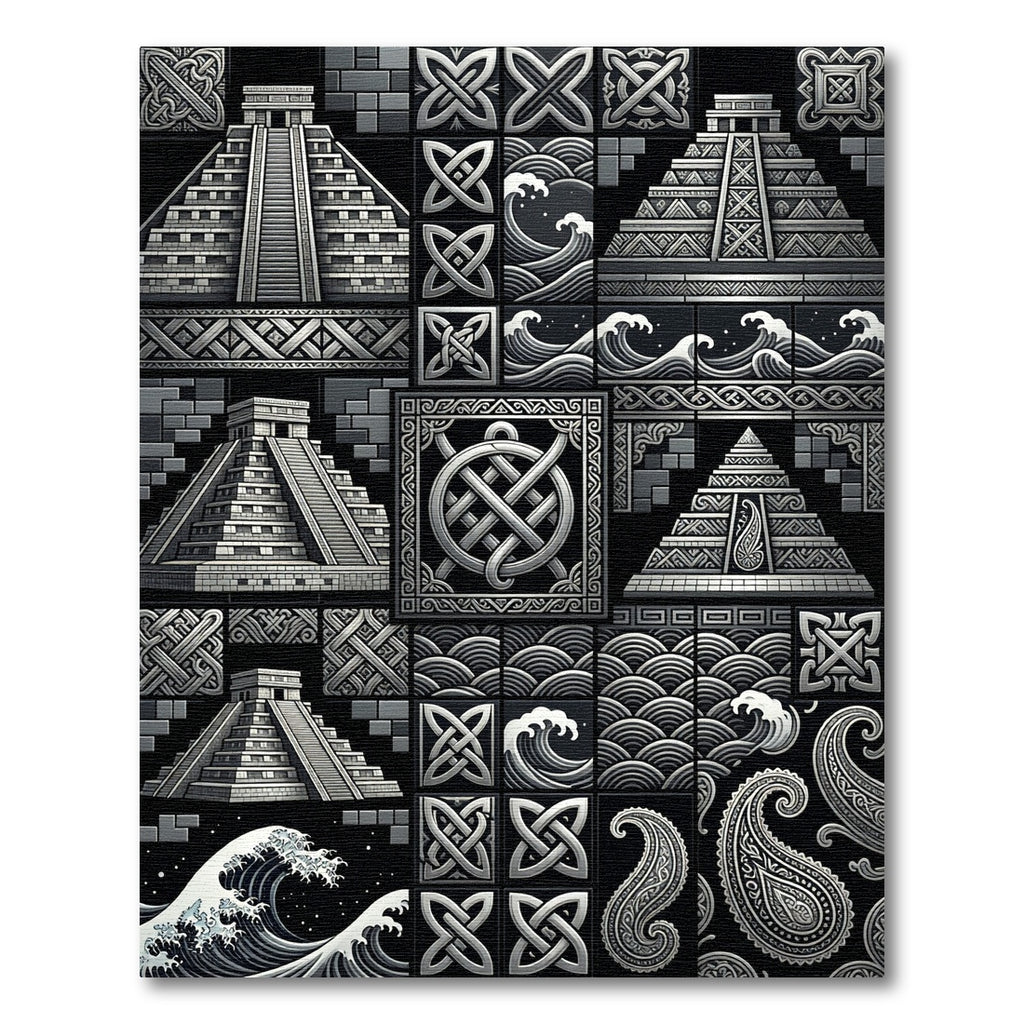 Monochromatic Black Geometric Mayan Waves Rug