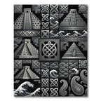 Monochromatic Black Geometric Mayan Waves Rug