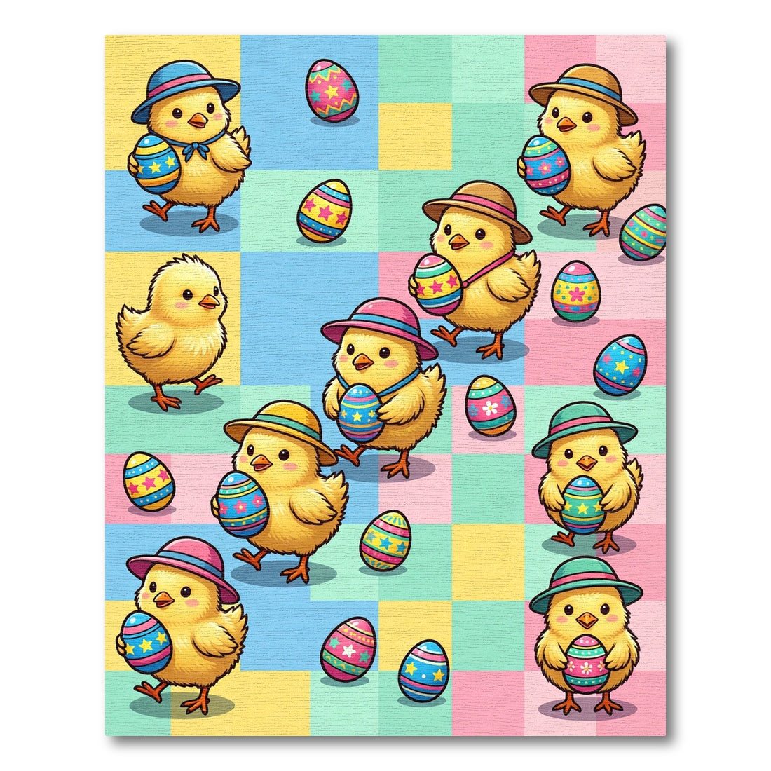 Cheerful Easter Chicks and Pastel Eggs Rug