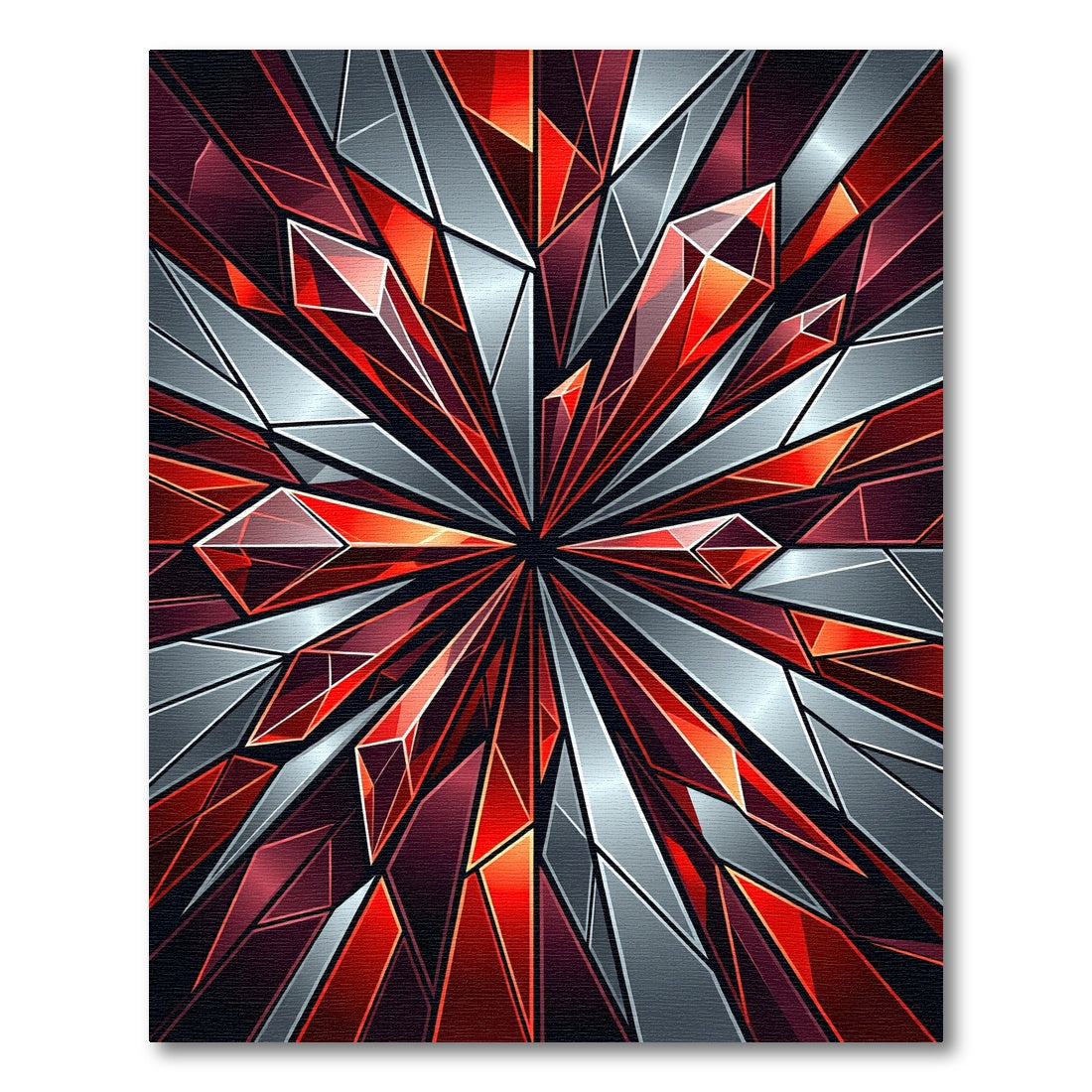 Shattered Crimson Facet Geometric Burst Rug