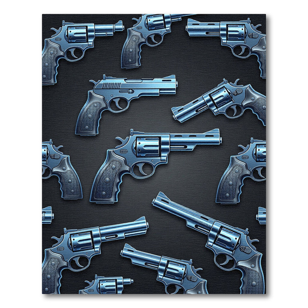 Metallic Blue Revolver Firearms Illustration Rug