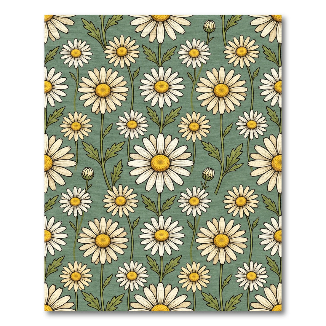 Vintage Sage Meadow Daisy Floral Rug
