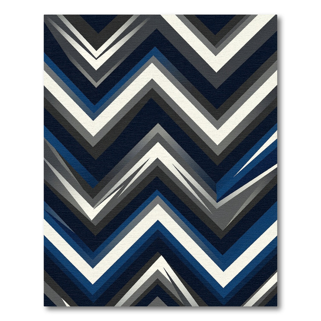 Modern Navy Grey Chevron Geometric Art Rug