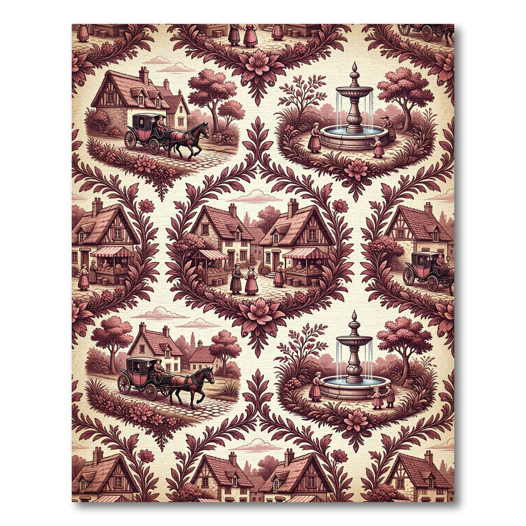 Vintage Sepia Village Carriage Scene Rug