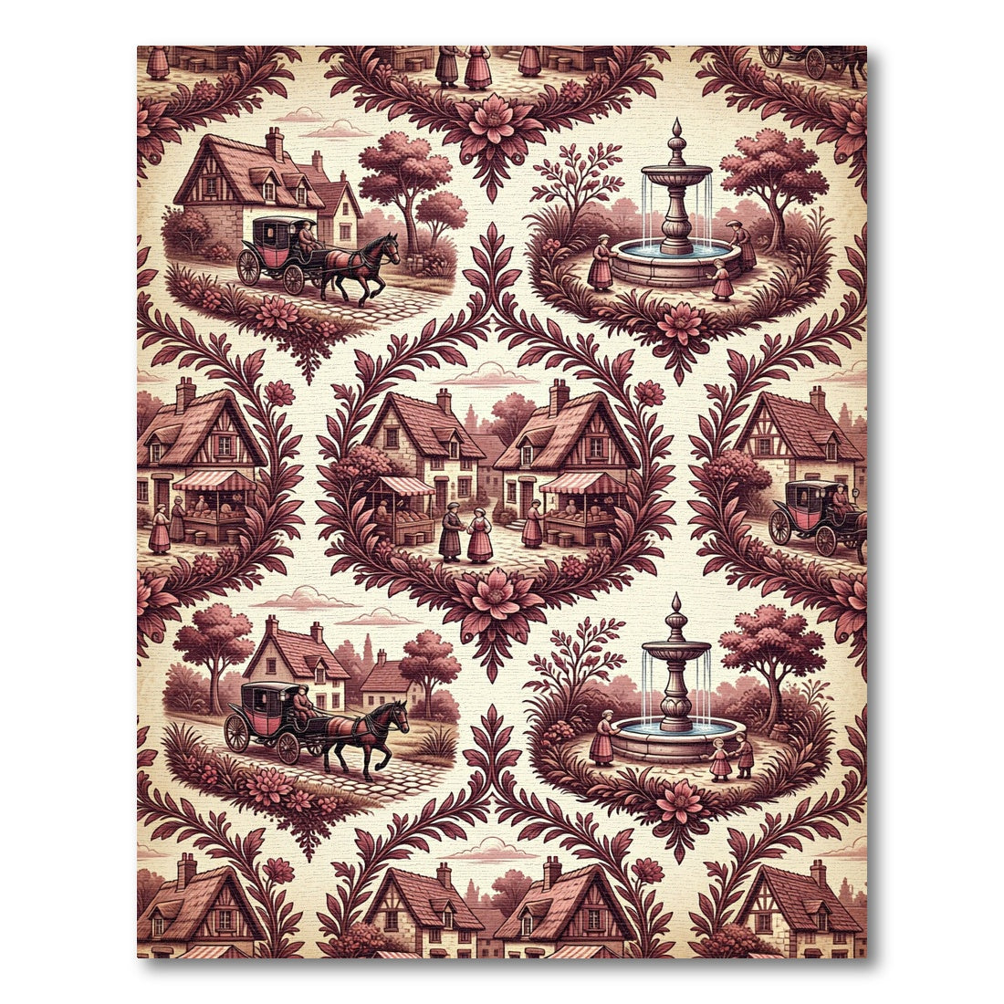 Vintage Sepia Village Carriage Scene Rug