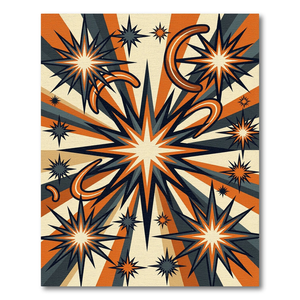 Retro Mid-Century Burnt Orange Starburst Rug