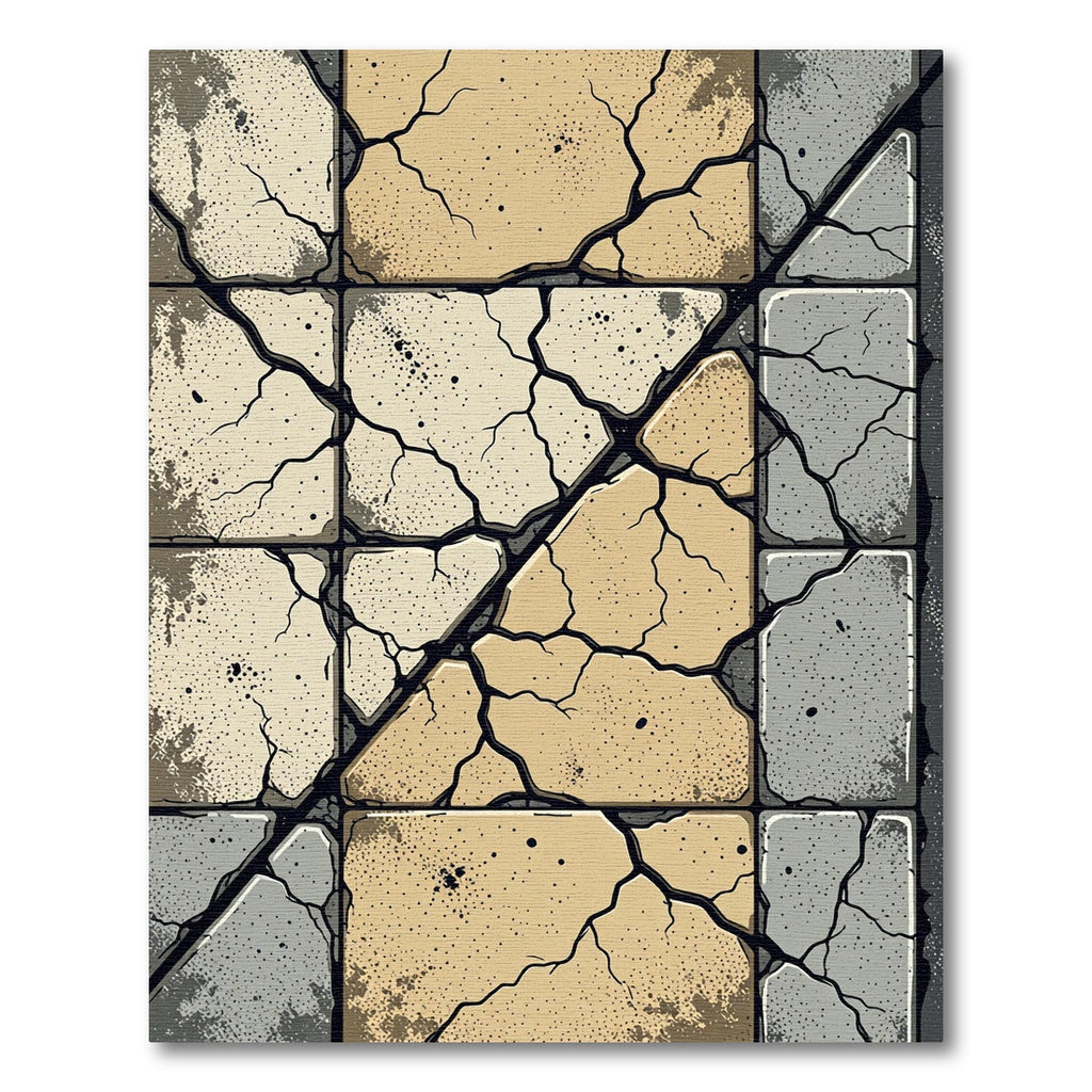 Cracked Stone Tile Geometric Composition Rug