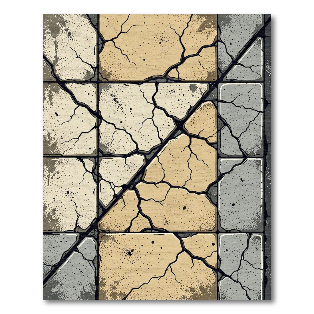 Cracked Stone Tile Geometric Composition Rug