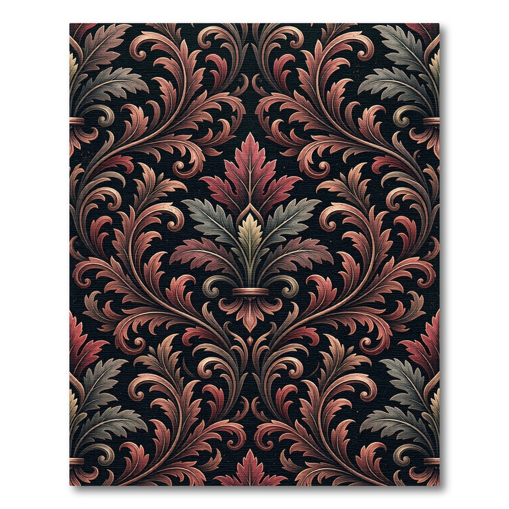 Ornate Crimson Foliage Scroll Damask Rug