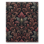 Ornate Crimson Foliage Scroll Damask Rug