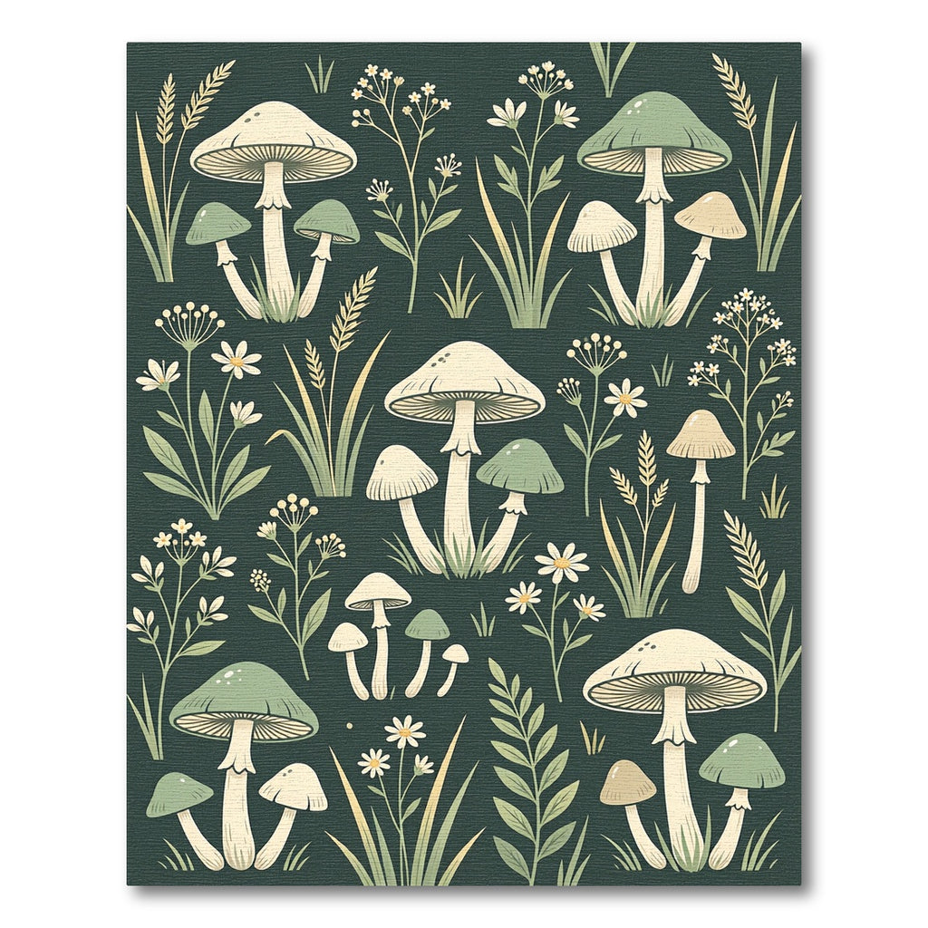 Forest Sage Mushroom and Wildflower Meadow Rug