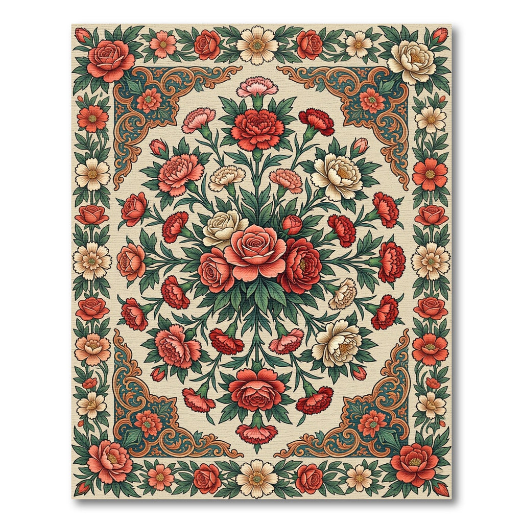 Coral Red Floral Burst Garden Rug
