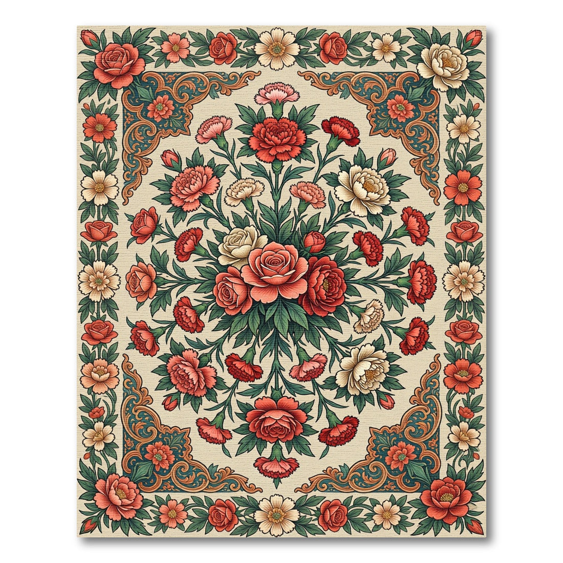 Coral Red Floral Burst Garden Rug