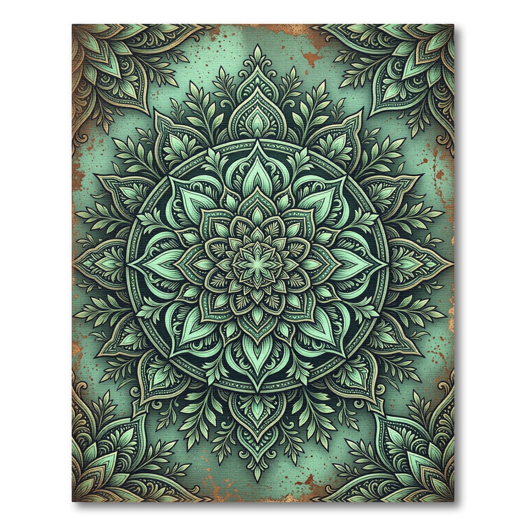 Emerald Foliage Mandala Botanical Art Rug