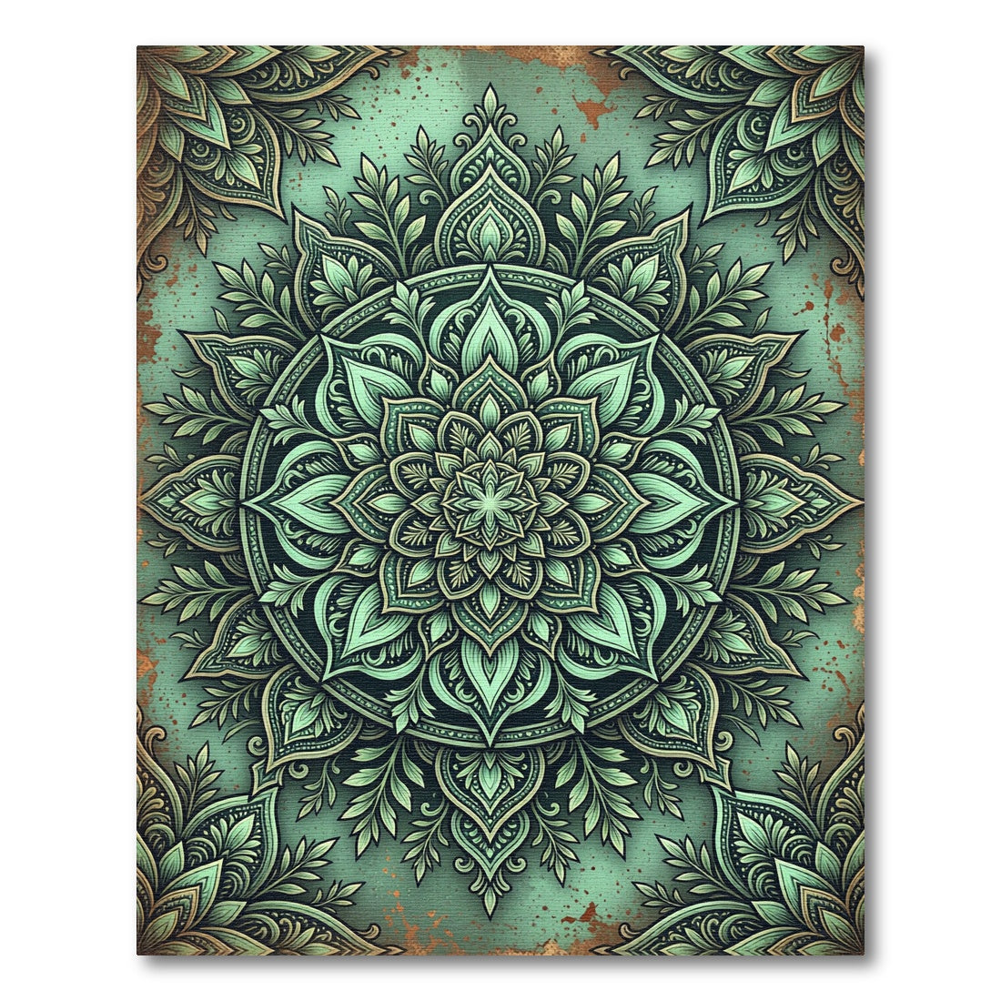 Emerald Foliage Mandala Botanical Art Rug