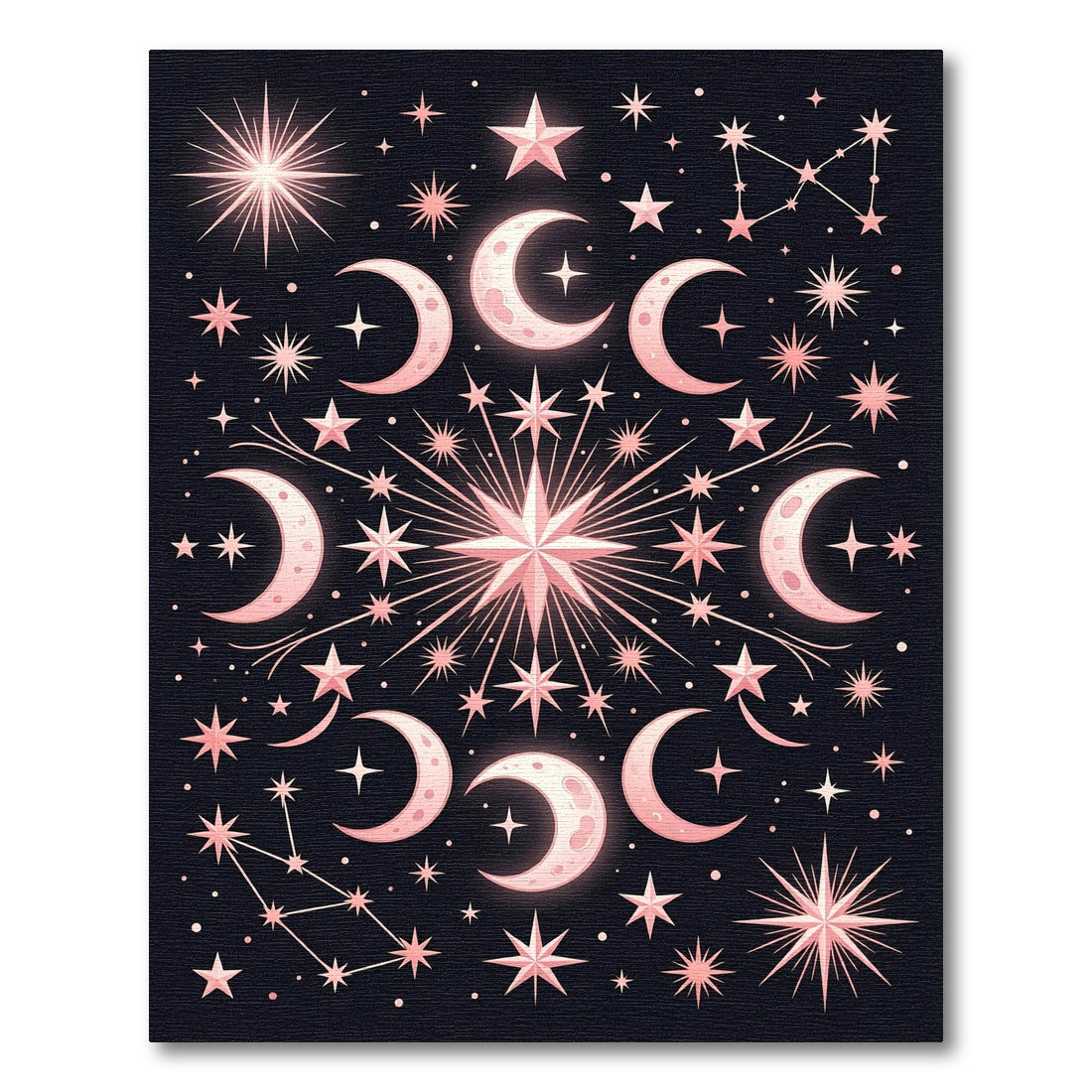 Pink Celestial Moon Stars Constellations Rug
