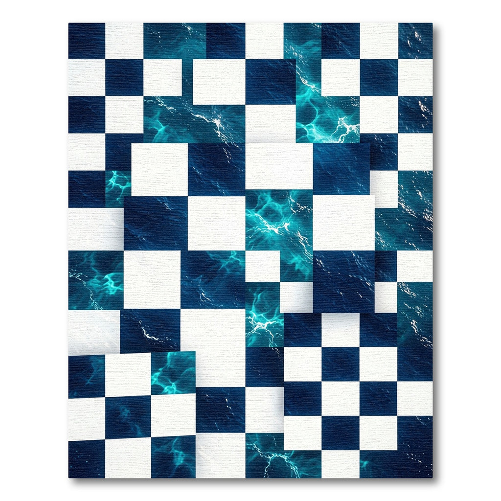 Deep Blue Abstract Geometric Wave Rug