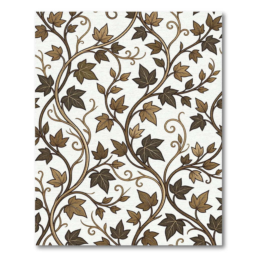 Earthy Brown Vine Leaf Scroll Rug