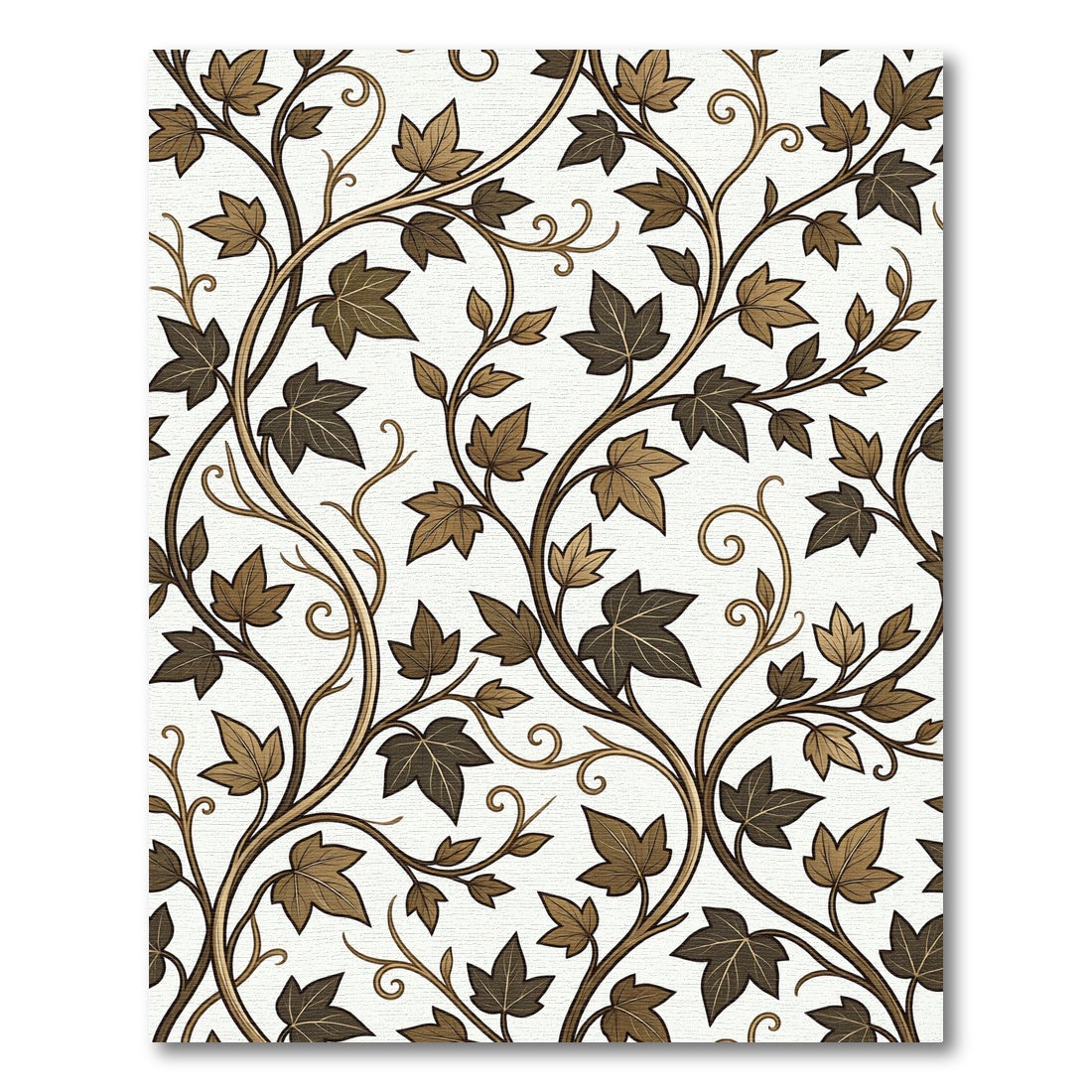 Earthy Brown Vine Leaf Scroll Rug